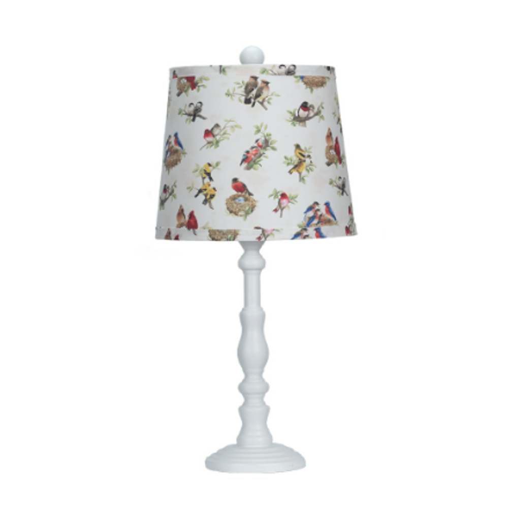 Townsend White Candlestick Lamp with Beautiful Bird Shade | AHSL2390WH-U20