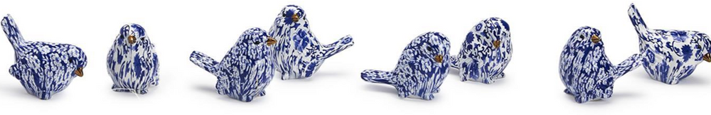 Set of 4 Chinoiserie Blue Robin Tabletop Sculptures | TC53971 