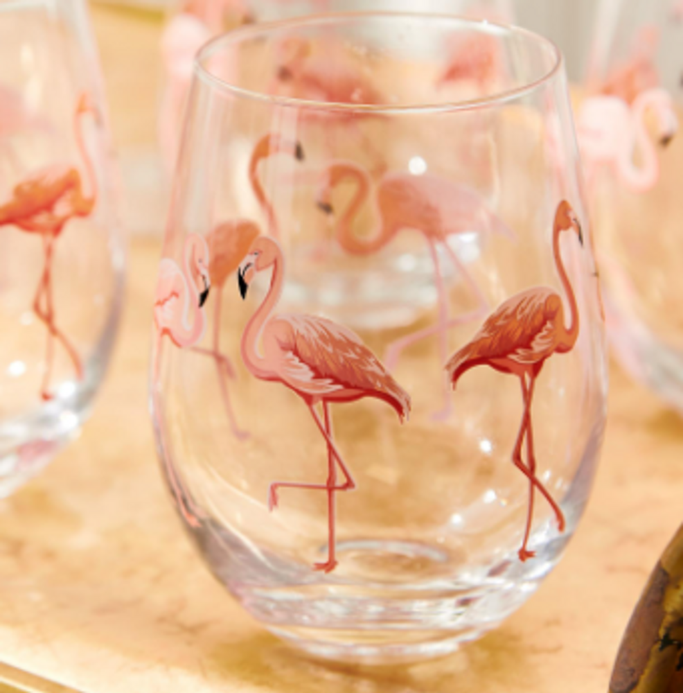 Set of 2 Flamingo Stemless Wine Glasses