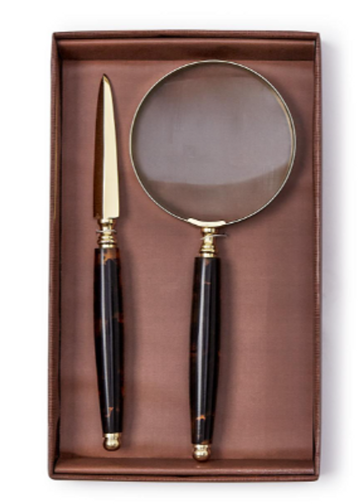 Tortoise Magnifier and Letter Opener Set in Gift Box | TC54675