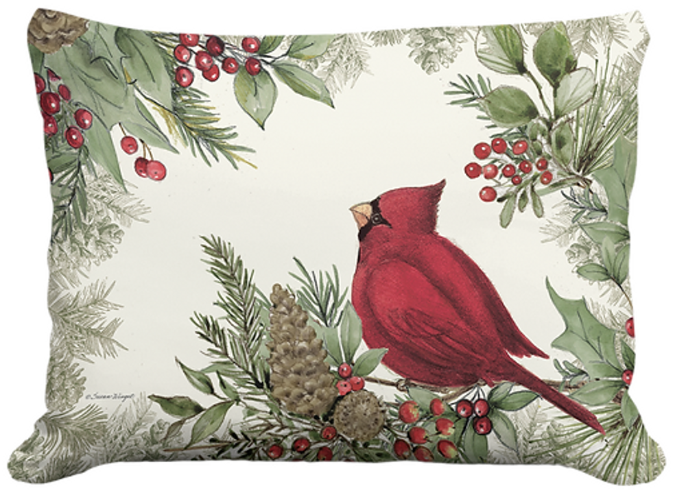 Cardinals With Berries II Indoor Outdoor Pillow | MCSW2416