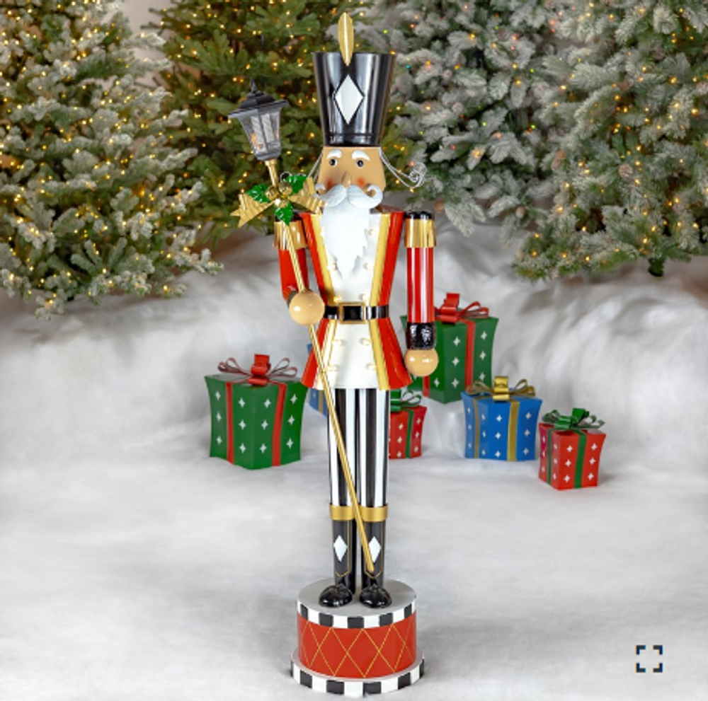 64.8" Tall Standing Iron Nutcracker with Lantern & LED Lights "Lucien" | ZR220432 | Zaer