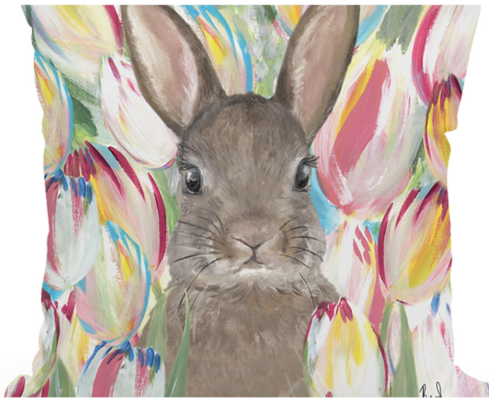 Bunny in Tulips Indoor Outdoor Pillow | MCBRD2507