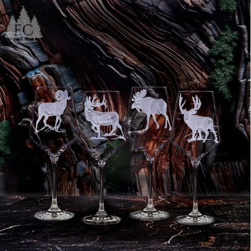 Hoofed Quartet Etched Crystal White Wine Glass Set of 4