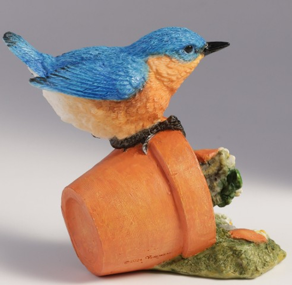 Perched Bluebird on Flower Pot Sculpture | USIWU78374AA