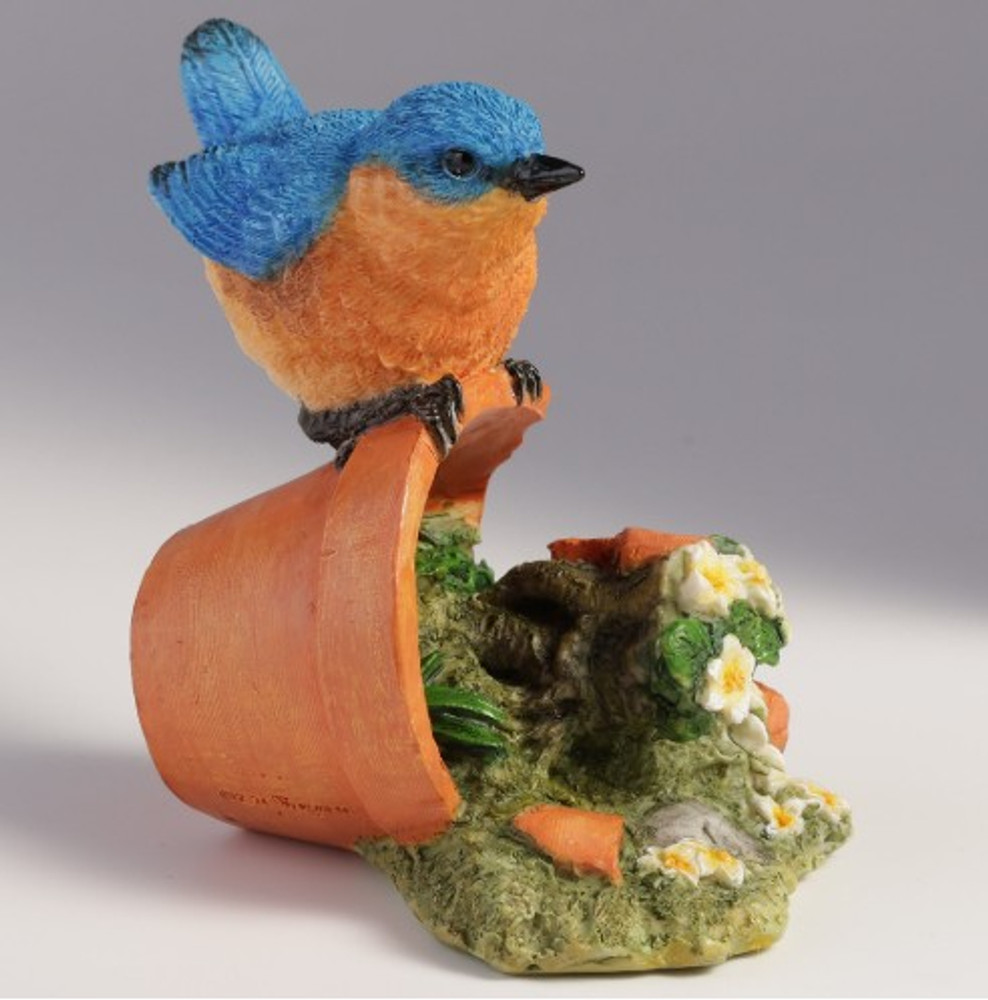 Perched Bluebird on Flower Pot Sculpture | USIWU78374AA