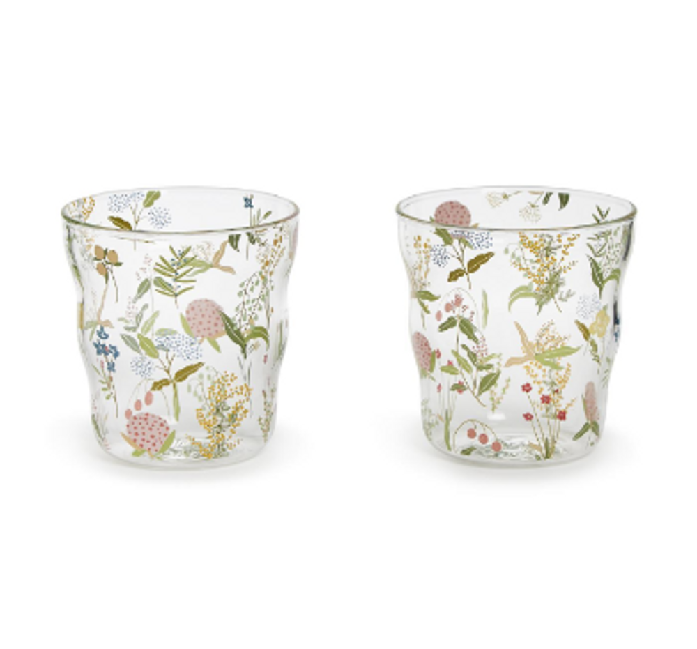 Set of 6 Hand Painted French Wildflower Double Old Fashion Glasses "Garden Delight" | TC55058
