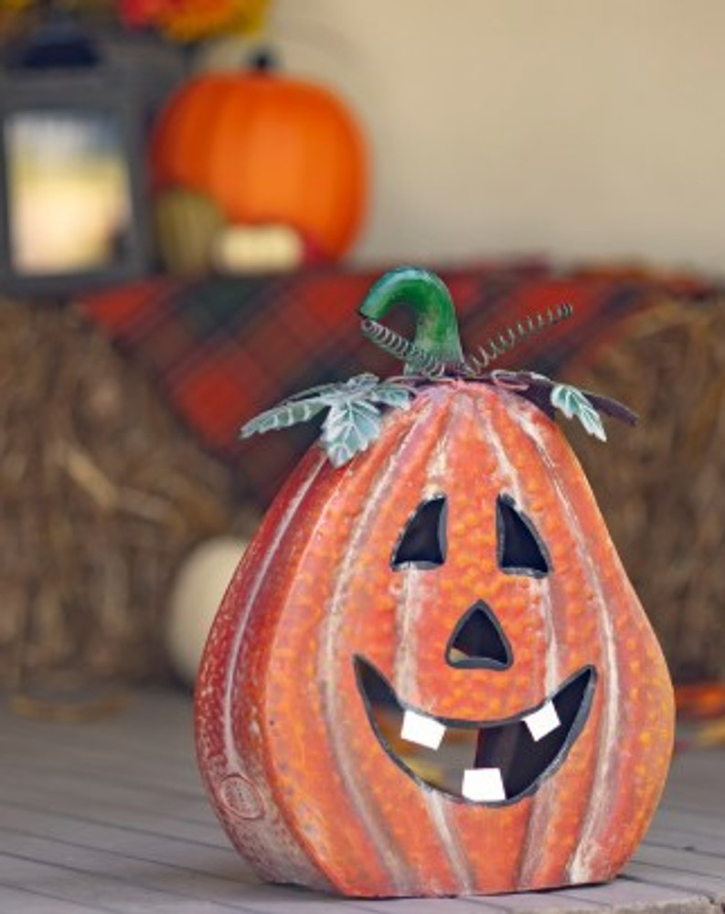Set of 3 Metal Jack-O-Lantern Candleholder Decorations | ZLIZR090340 - Set