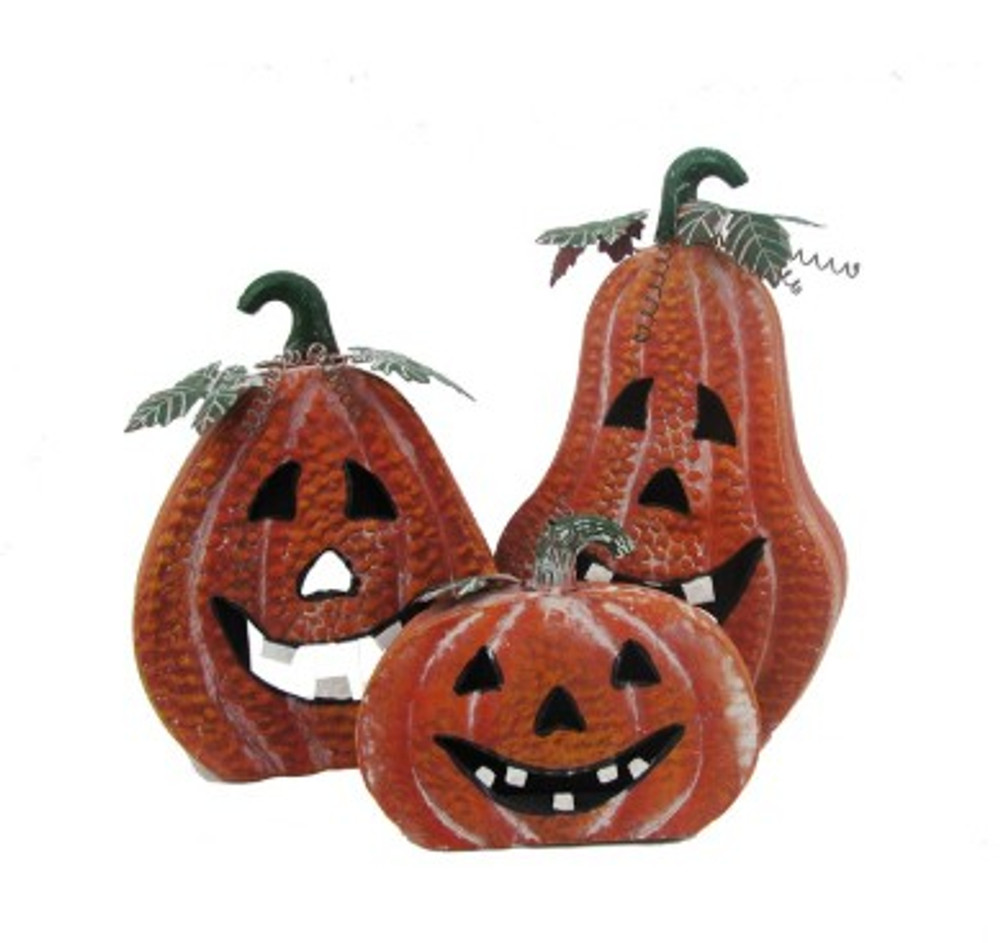 Set of 3 Metal Jack-O-Lantern Candleholder Decorations | ZLIZR090340 - Set