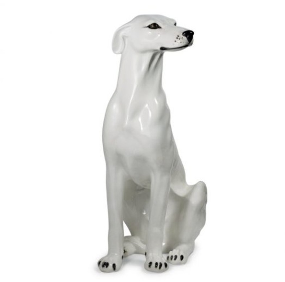 White 33" Greyhound Ceramic Sculpture | INTANI2322