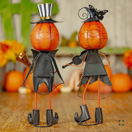 Set of 2 Metal Jack-O-Lantern Musician Couple | ZLZR104175-SET