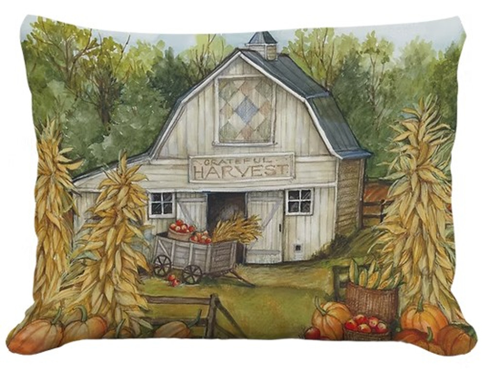 Fall Grateful Harvest Barn Indoor Outdoor Pillow | MCSW2521