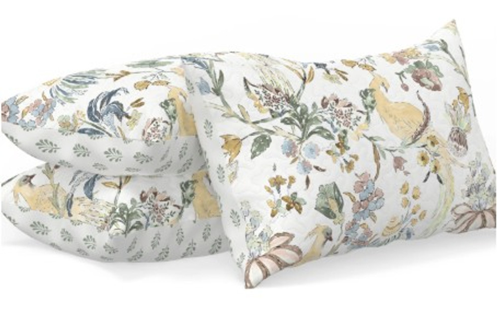 Handmade Savannah Floral Bird Quilted Bedding in Yellow |IMHQDSAVANNAHYELLOW