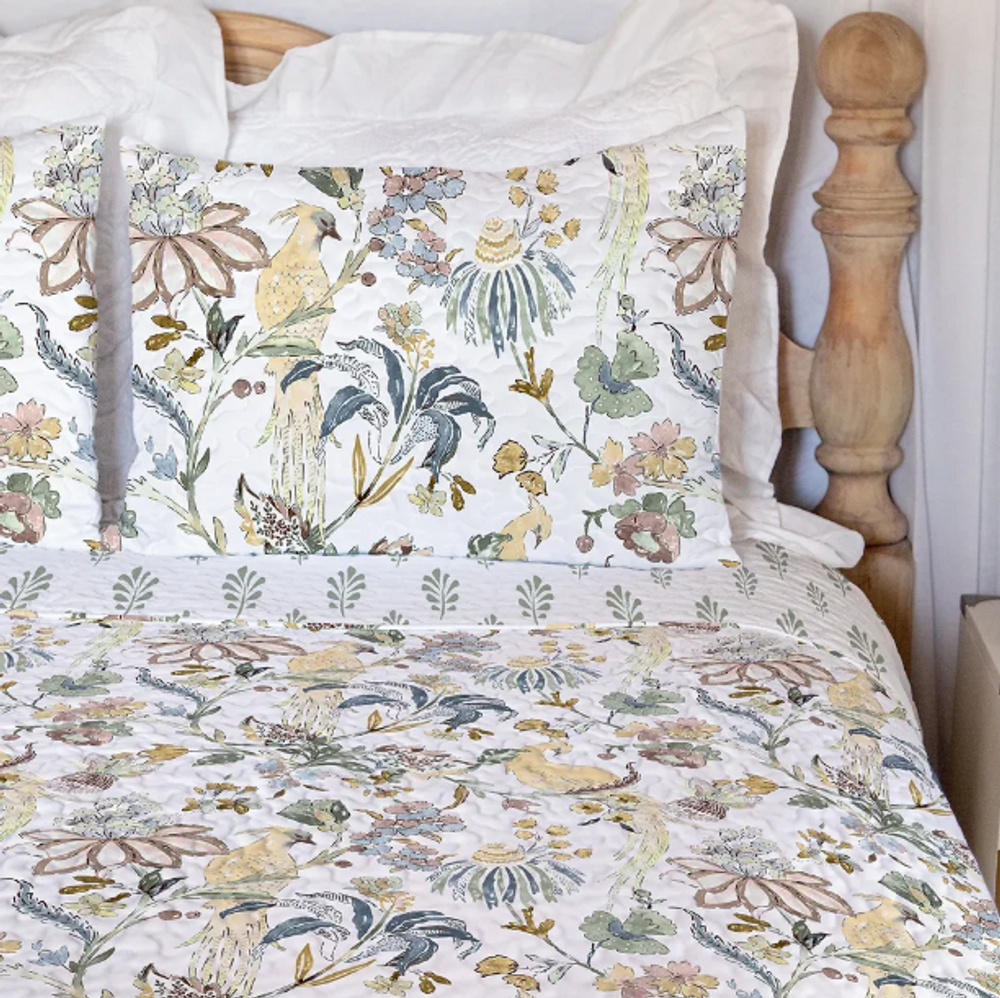 Handmade Savannah Floral Bird Quilted Bedding in Yellow |IMHQDSAVANNAHYELLOW