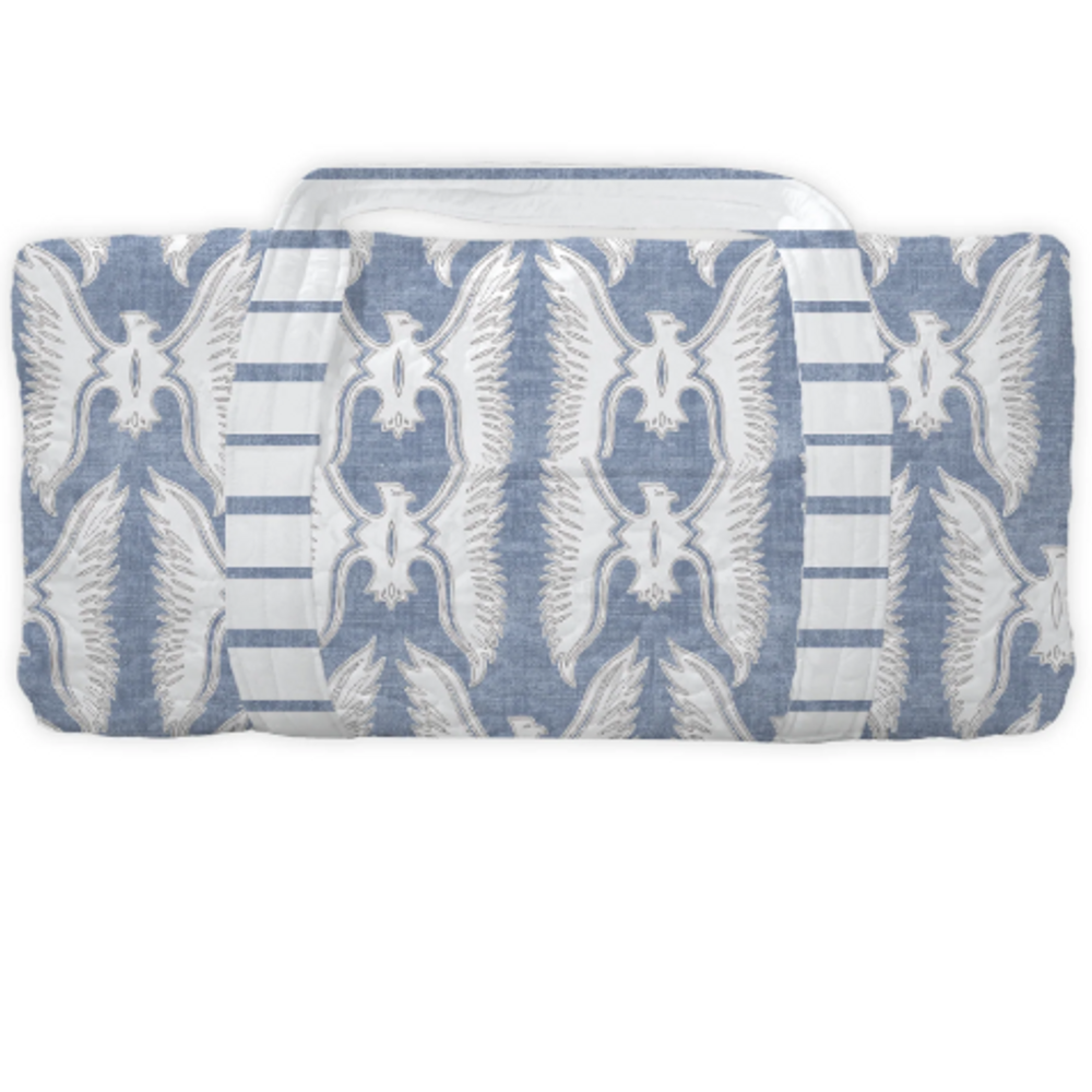 Handmade Large Chase Blue and White Eagle Quilted Weekender Duffle Bag | IMHChaseBlueandwhiteWeekender
