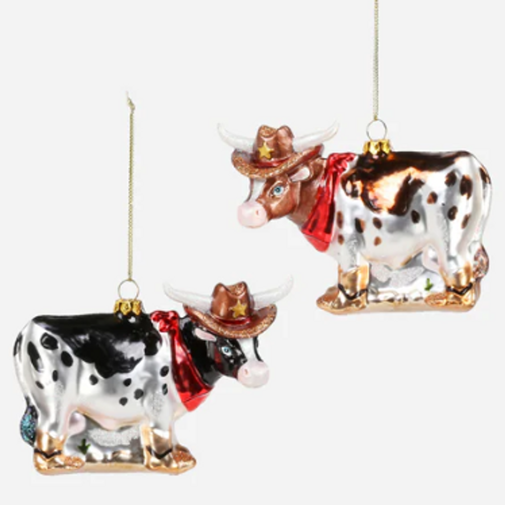 Handmade Cowboy Steer Glass Ornament | OHEDTT1000