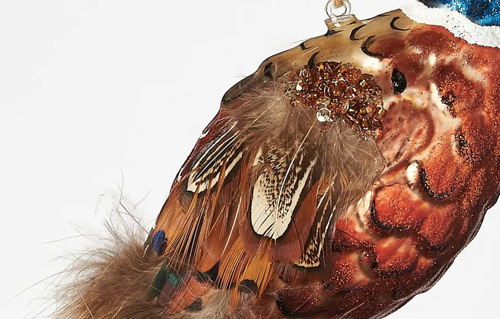 Handmade Feather Pheasant Glass Ornament | OHEDTT1113