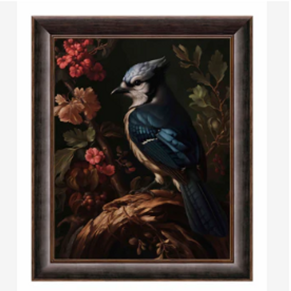 Limited Edition Blue Jay Among Flora Canvas "Elegance In Bloom" | WWD172828