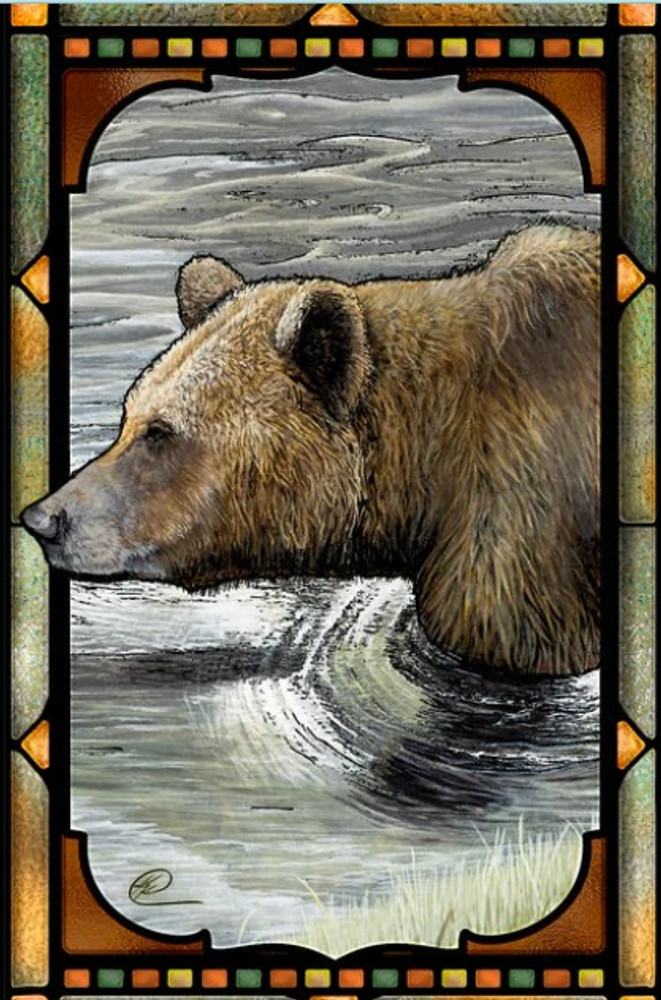  Bear Stained Glass Art "Grizzly Fishin" | WWD196914