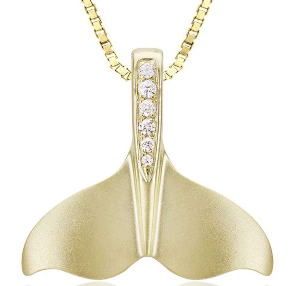 14K Gold Diamond Whale Tail Pendant Necklace | HTSSWP-135