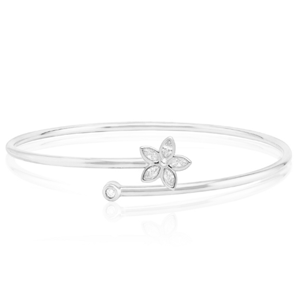 White Gold Marquise Diamond Flower Bangle Bracelet | HTSKPG-0013/ WG