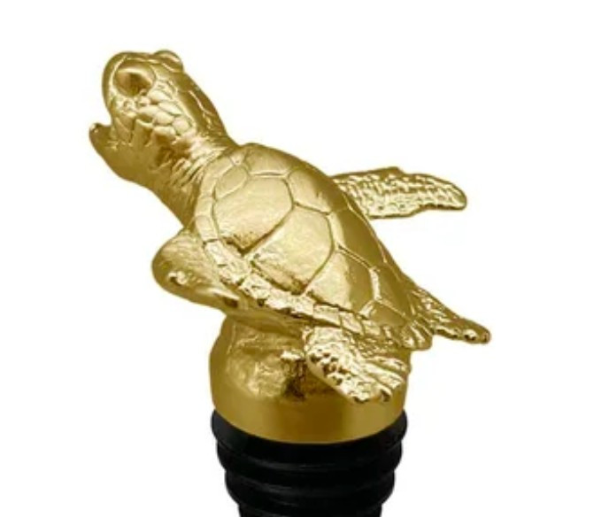 Titanium Gold Carved Sea Turtle Wine Pourer - Aerator | M-139-SEATURTLEGOLD