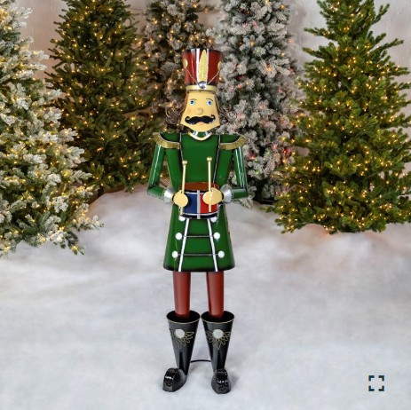 59" Tall Iron Christmas Green Nutcracker Holding Drum | ZLIZR131166