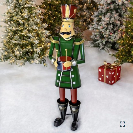 59" Tall Iron Christmas Green Nutcracker Holding Drum | ZLIZR131166