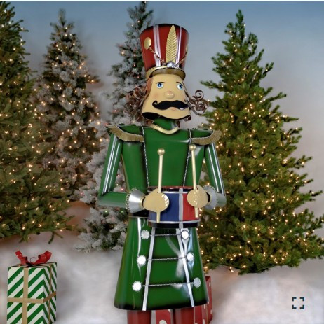59" Tall Iron Christmas Green Nutcracker Holding Drum | ZLIZR131166