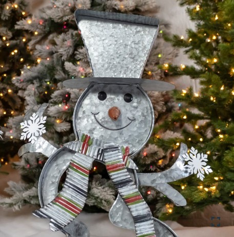 Set of 2 Galvanized Cookie Cutter Snowmen with Christmas Trees & Reindeer