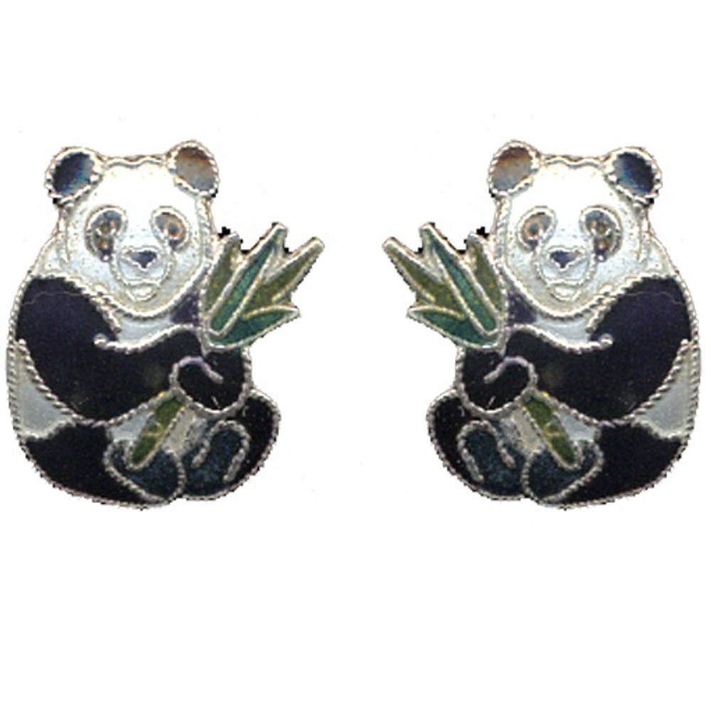 Panda with Bamboo Cloisonne Post Earrings | Bamboo Jewelry | bj0021sppe