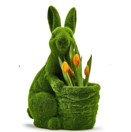 Faux Moss Bunny With Basket Cachepot | TC82173 - Front