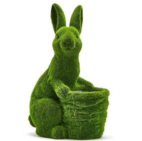 Faux Moss Bunny With Basket Cachepot | TC82173 - Front