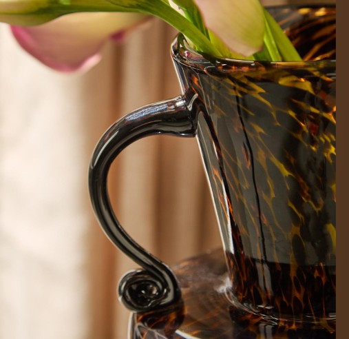 Hand Blown Tortoise Etruscan Style Vase with Handles | Vase