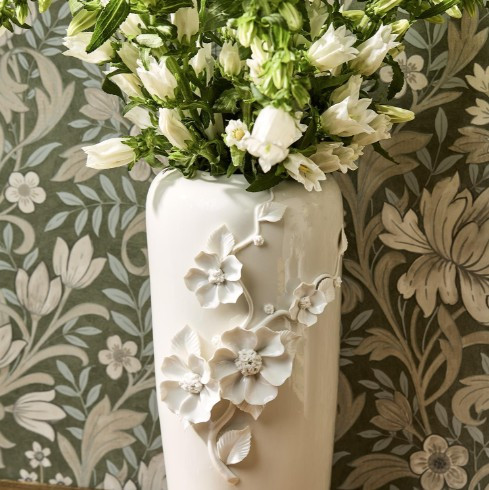 Hand Sculpted Porcelain Vase with 3D Flowers | Porcelain