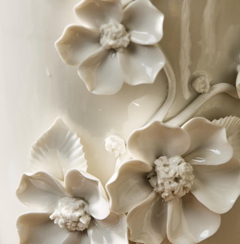 Hand Sculpted Porcelain Vase with 3D Flowers | Porcelain