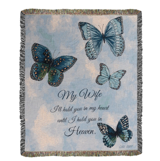 Blue Butterflies With Verse Tapestry Throw | MWWATBLUV