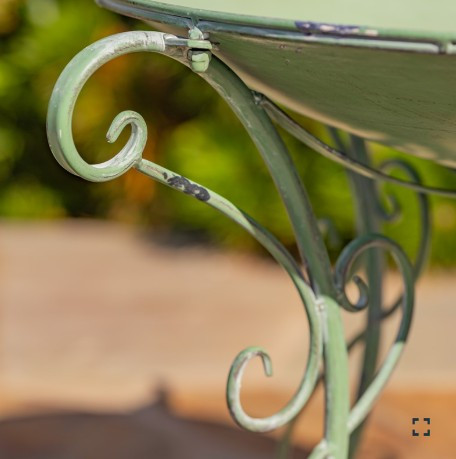  23" Tall Iron Birdbath with Bird Details & Porcelain Accent in Green | ZLIZR180891-GR