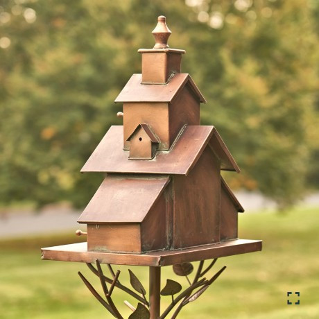 78.75" Tall Church Style Large Iron Birdhouse Stake with Copper Finish | ZLIZR180718
