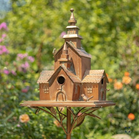 75.75" Tall Large Copper-Colored Multi-Home Iron Birdhouse Stake | ZLIZR205457