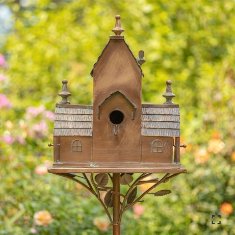 75.75" Tall Large Copper-Colored Multi-Home Iron Birdhouse Stake with Turets | ZLIZR205458
