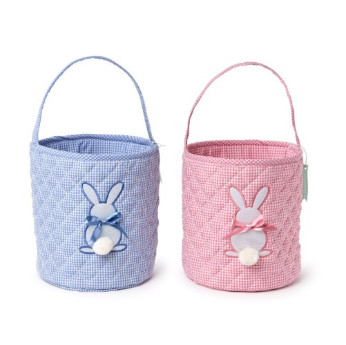 Quilted Gingham Easter Bucket with Embroidered Bunny Applique | TC44780