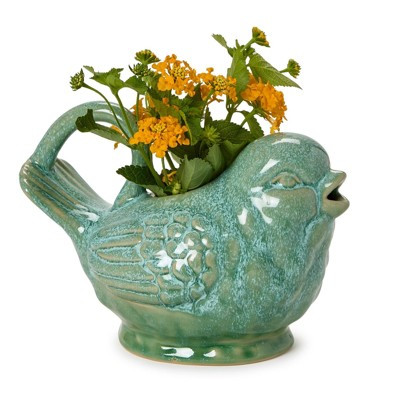 Reflective Glaze Stoneware Bird Pitcher | Planter | Flower Pot