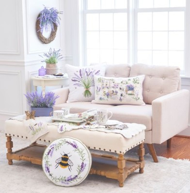 Hand Embroidered Lavender and Bee Pillow | GIIC861663526