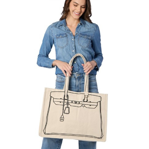 Tote de Luxe Cotton Canvas Tote with Sketch Bag Motif