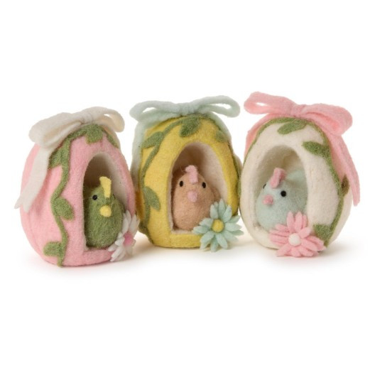 Hand-Crafted Felt Sugar Egg Décor with Hen and Bow | TC82765