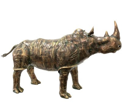 57.5" Tall Large Rhinoceros Iron Garden Statue | ZLIZR124427