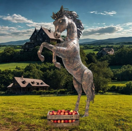 9.25 Foot Tall Large Rearing Stallion Iron Garden Statue | ZLIZR124070