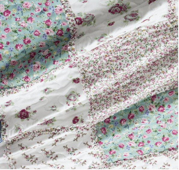 Blue with Roses Patchwork Quilt Set | DUKDQ24185