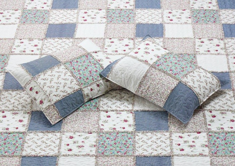 Blue with Roses Patchwork Quilt Set | DUKDQ24185